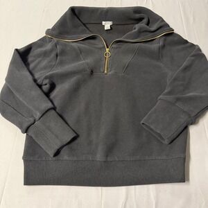 Better Together Womens Quarter Zip Ribbed Sweatshirt Gray Oversized Collar